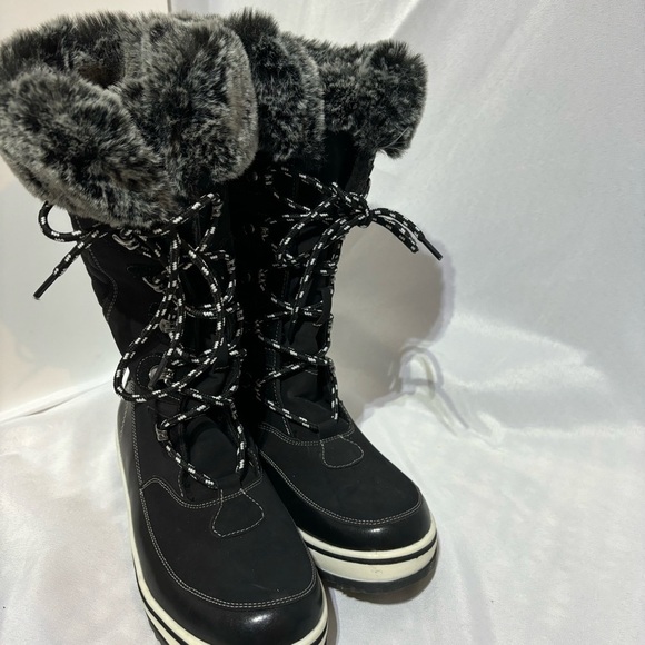 Magellan Outdoors Women’s Black Quilted Faux Fur Pac Boots Size 7 - Picture 1 of 10